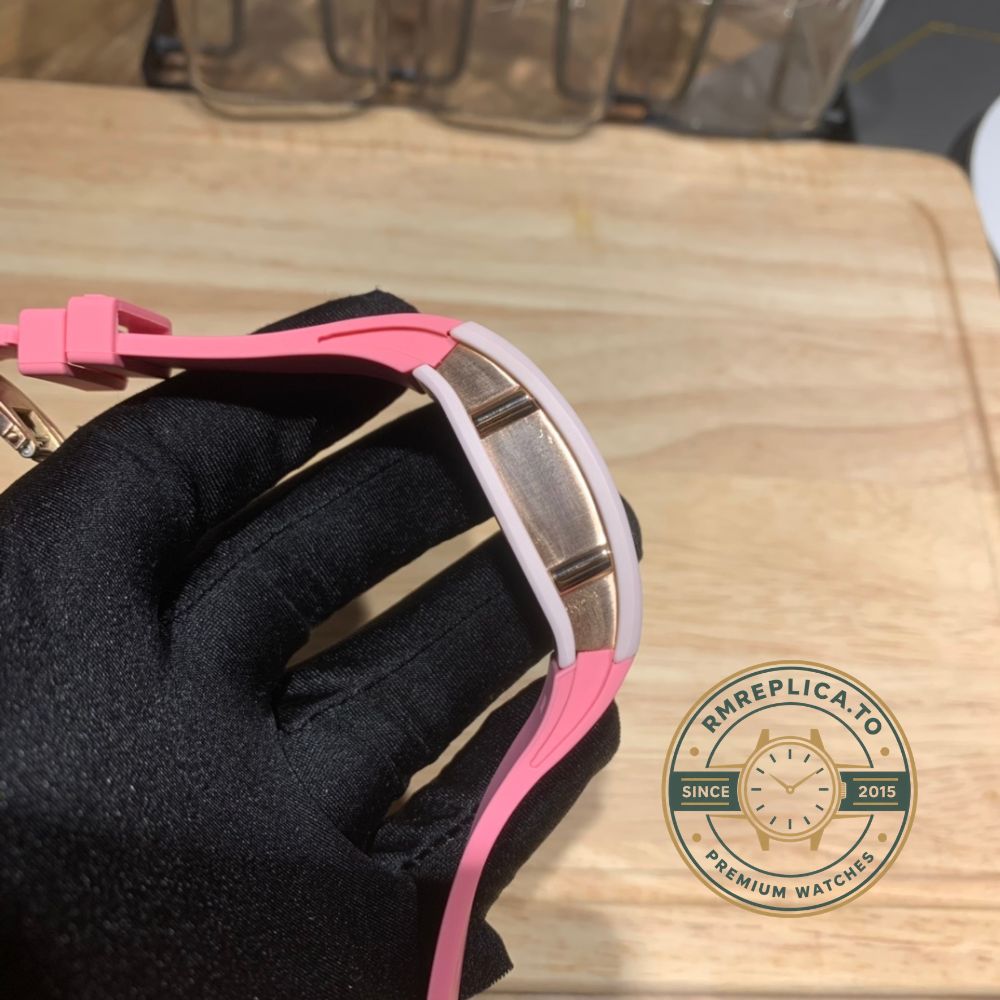 Richard Mille RM 07-01 Ladies Swiss Replica Watch – Pink Ceramic Skeleton Diamond Dial front view – richard mille replica