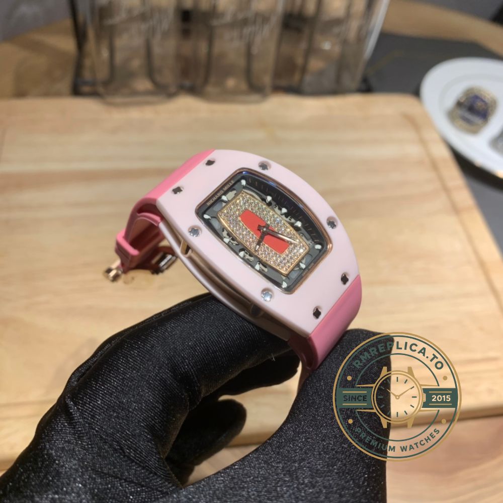 Fake Richard Mille RM 07-01 ladies watch dial detail with diamond and jasper details – fake richard mille