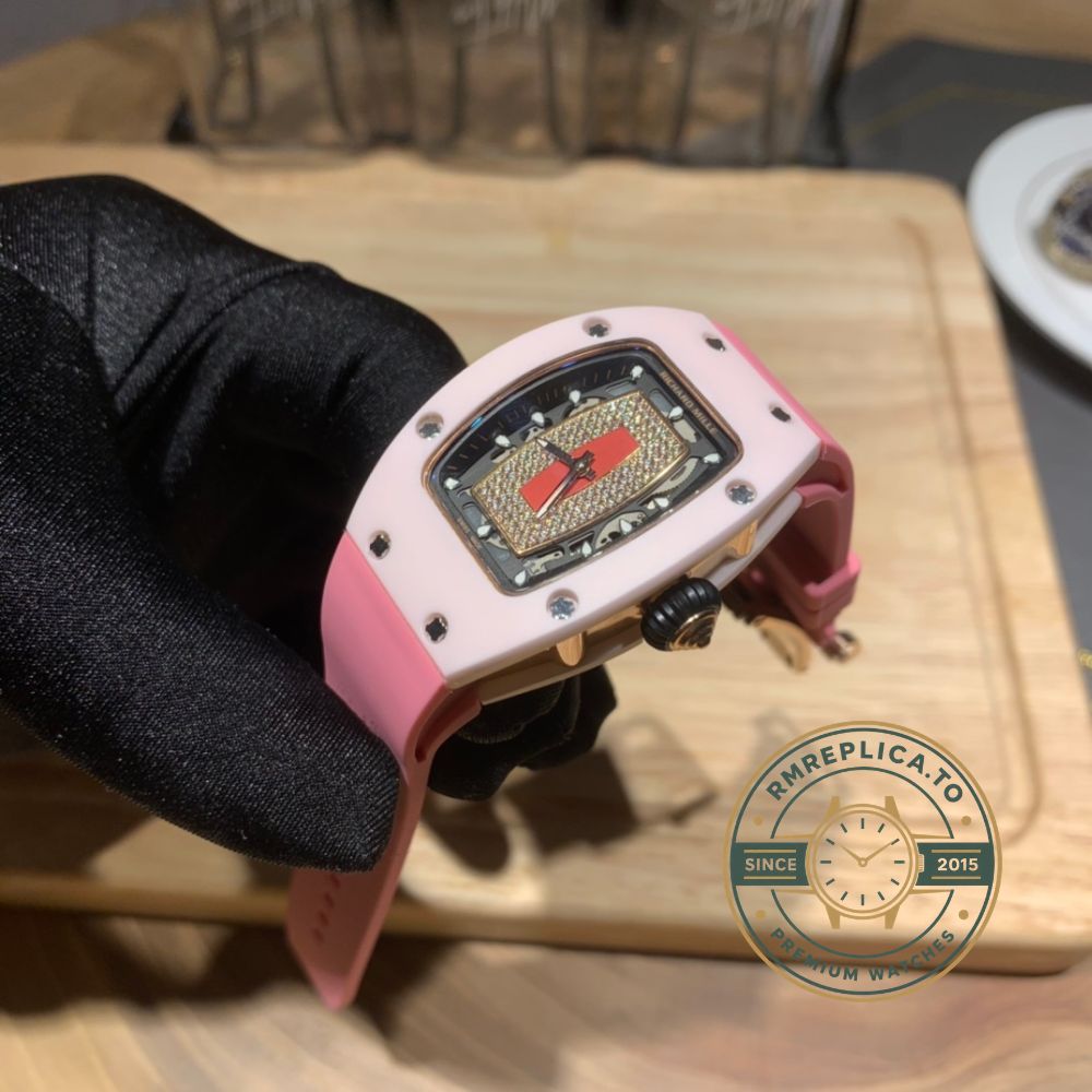 Imitation Richard Mille RM 07-01 pink rubber strap buckle detail – imitation richard mille