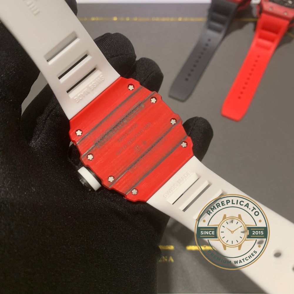 Swiss Richard Mille RM 35-01 Replica Rafael Nadal Red Case Watch main image with carbon fiber case and white rubber strap – richard mille replica