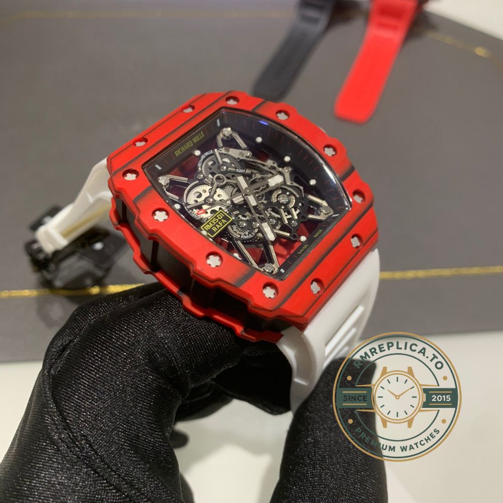Richard Mille swiss replicas RM 35-01 Rafael Nadal white rubber strap detail – richard mille swiss replicas