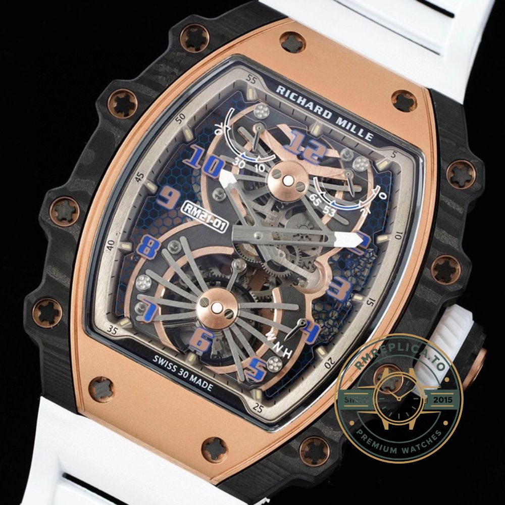 Fake Richard Mille RM 21-01 Aerodynamic Tourbillon subdial detail with tourbillon movement – fake richard mille