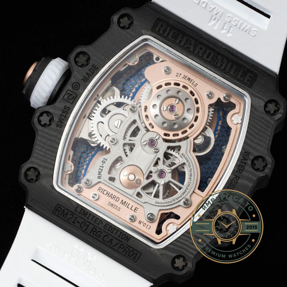 Richard Mille swiss replicas RM 21-01 Aerodynamic Tourbillon full watch display with white rubber strap – richard mille swiss replicas