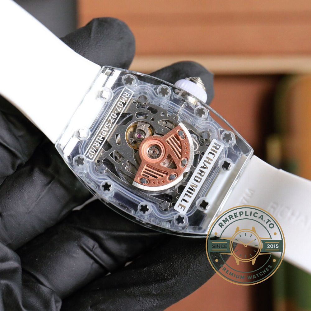 Fake Richard Mille RM 07-02 diamond pavé skeleton dial detail with sapphire crystal case – fake richard mille
