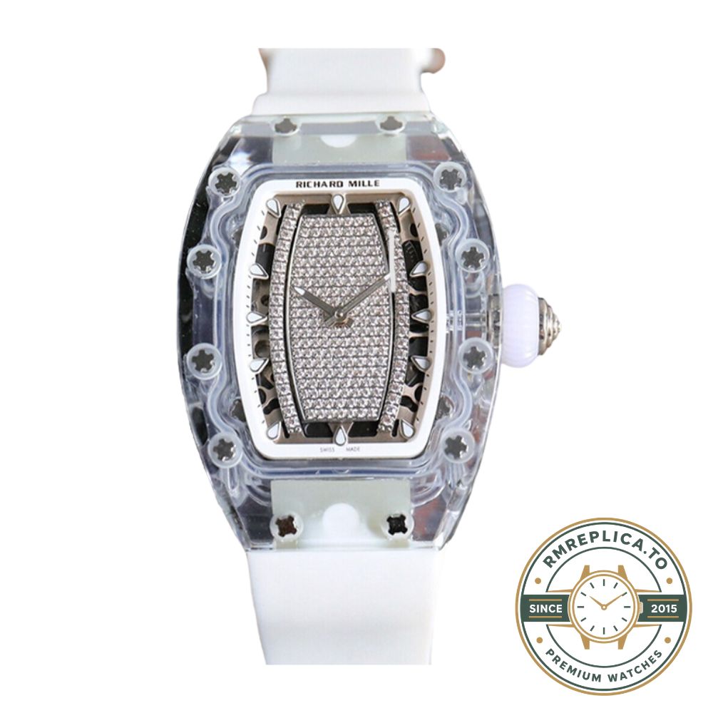 Richard Mille replicas RM 07-02 white rubber strap detail with diamond pavé dial – richard mille replicas