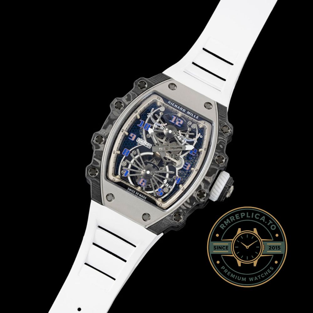Super clone Richard Mille RM 21-01 Aerodyne tourbillon replica watch white rubber strap white black case front view – richard mille replica