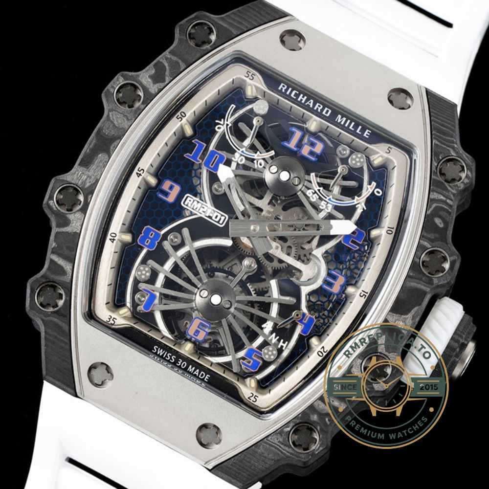 Imitation Richard Mille RM 21-01 Aerodyne tourbillon white black case caseback movement view – imitation richard mille