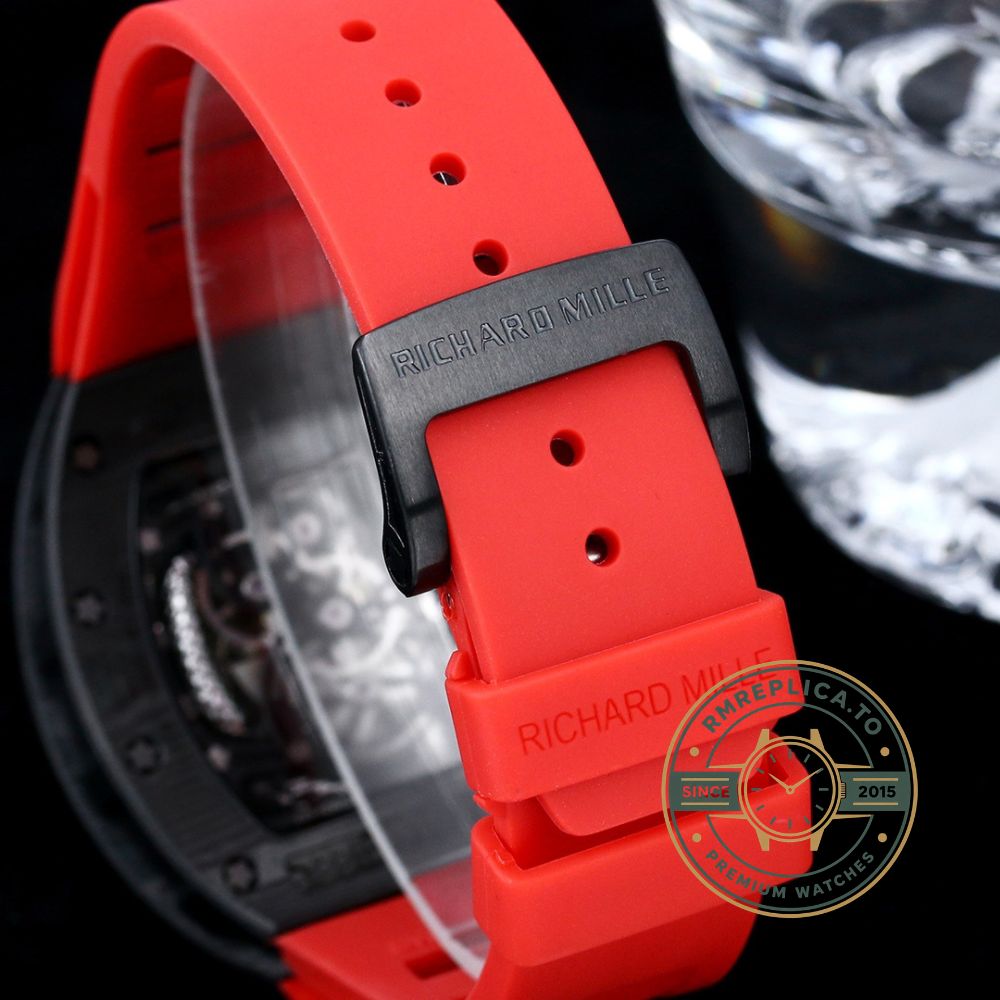 Richard Mille swiss replicas RM 57-03 Dragon red rubber strap buckle detail – richard mille swiss replicas