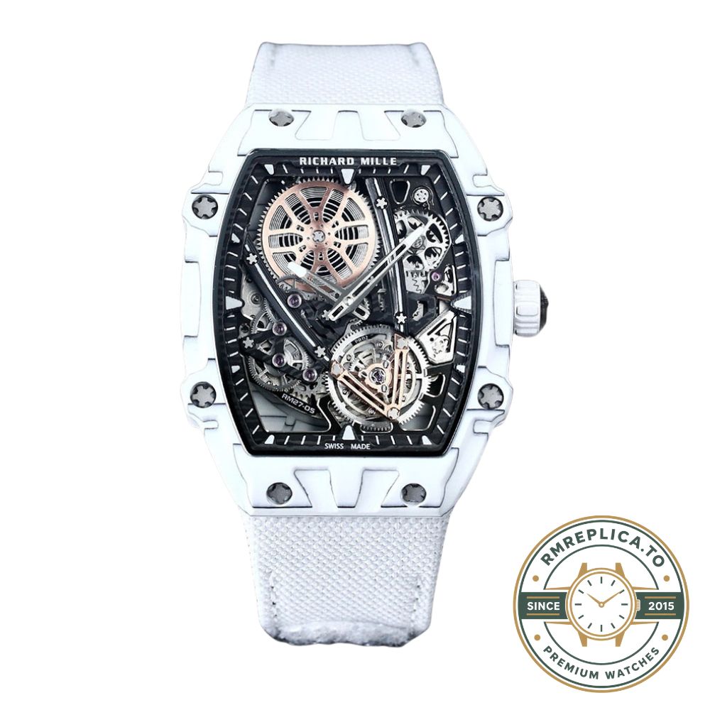 Best Richard Mille replica RM27-05 Rafael Nadal flying tourbillon white case caseback engraving detail – best richard mille replica