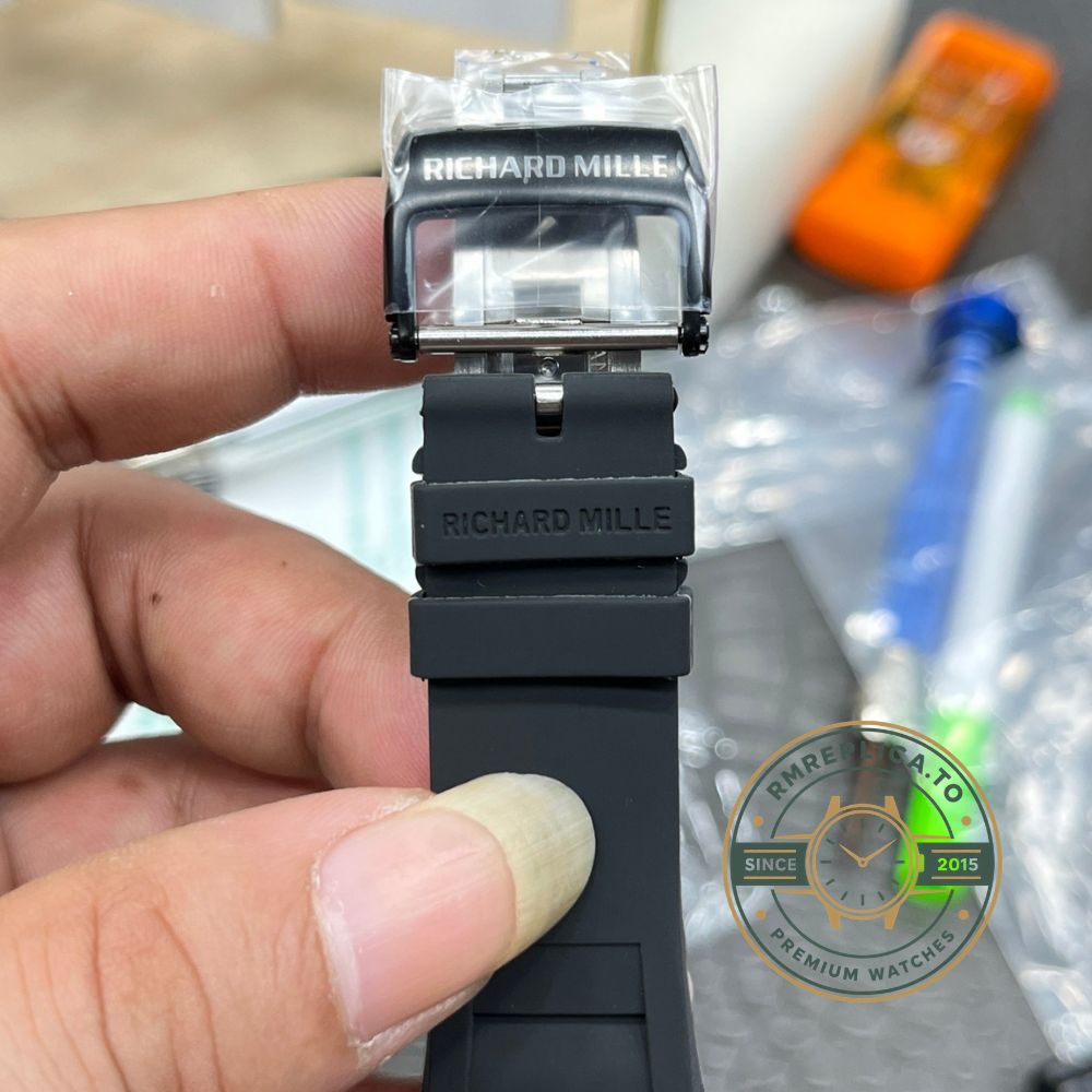 Richard Mille RM35-01 Rafa carbon fiber case black dial red crown black strap skeleton movement front view – richard mille replica
