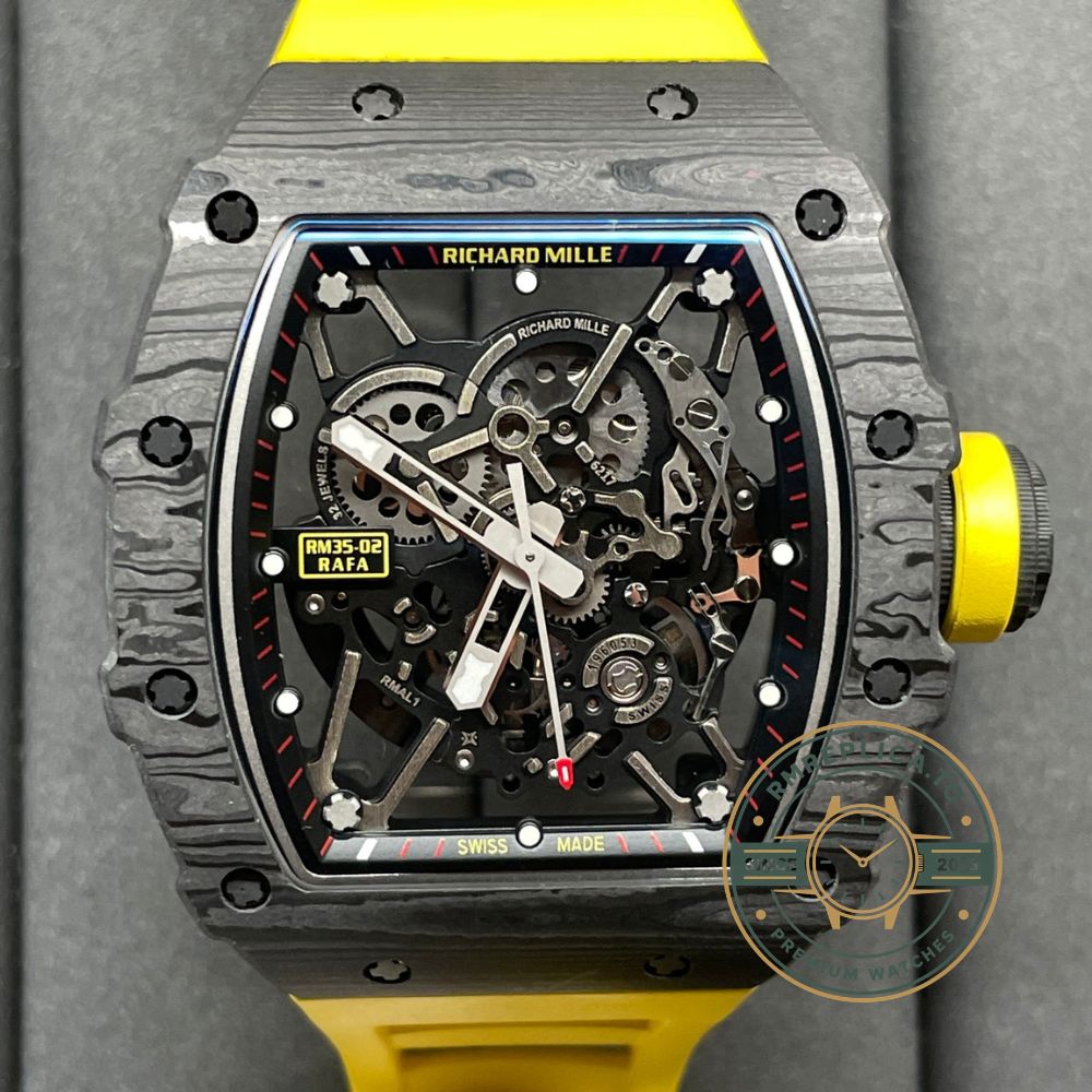 Richard Mille clone RM35-02 exhibition caseback showing tourbillon movement detail – richard mille clone
