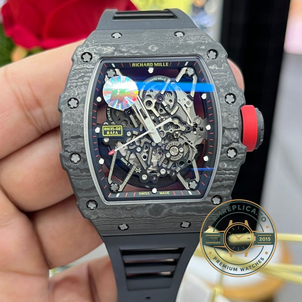 Best Richard Mille RM35-02 carbon fiber skeleton dial Swiss replica watch front view – richard mille replica