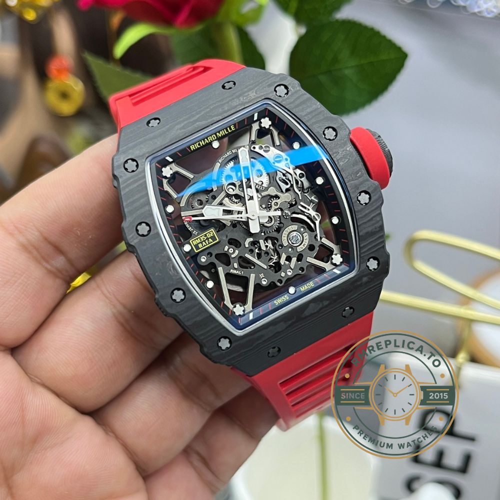 Best Richard Mille replica RM35-02 angled front perspective in-hand close-up – best richard mille replica