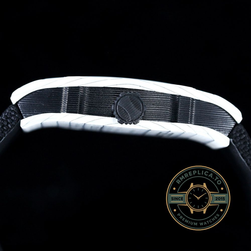Richard Mille RM27-05 white case black strap tourbillon watch angled view – richard mille super clone