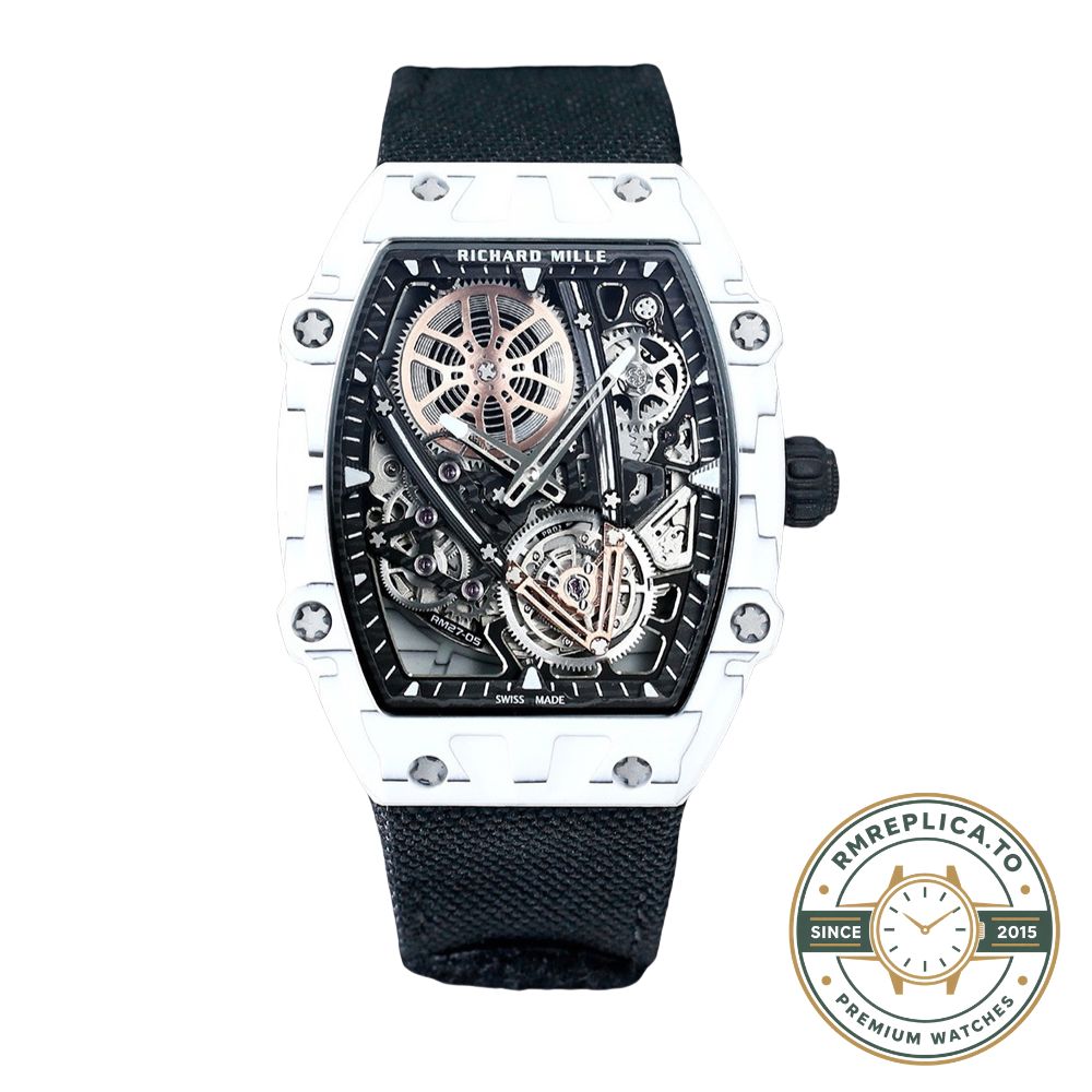 Richard Mille RM27-05 white case black strap tourbillon watch side thickness measurement detail view – best richard mille replica