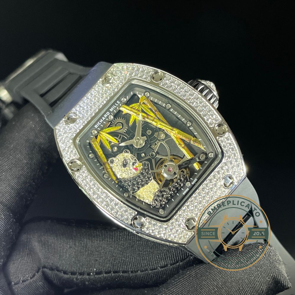 Richard Mille clone RM 26-01 Panda Diamond "Diamond Crusher" dial detail 3 with black sapphire accents – richard mille clone