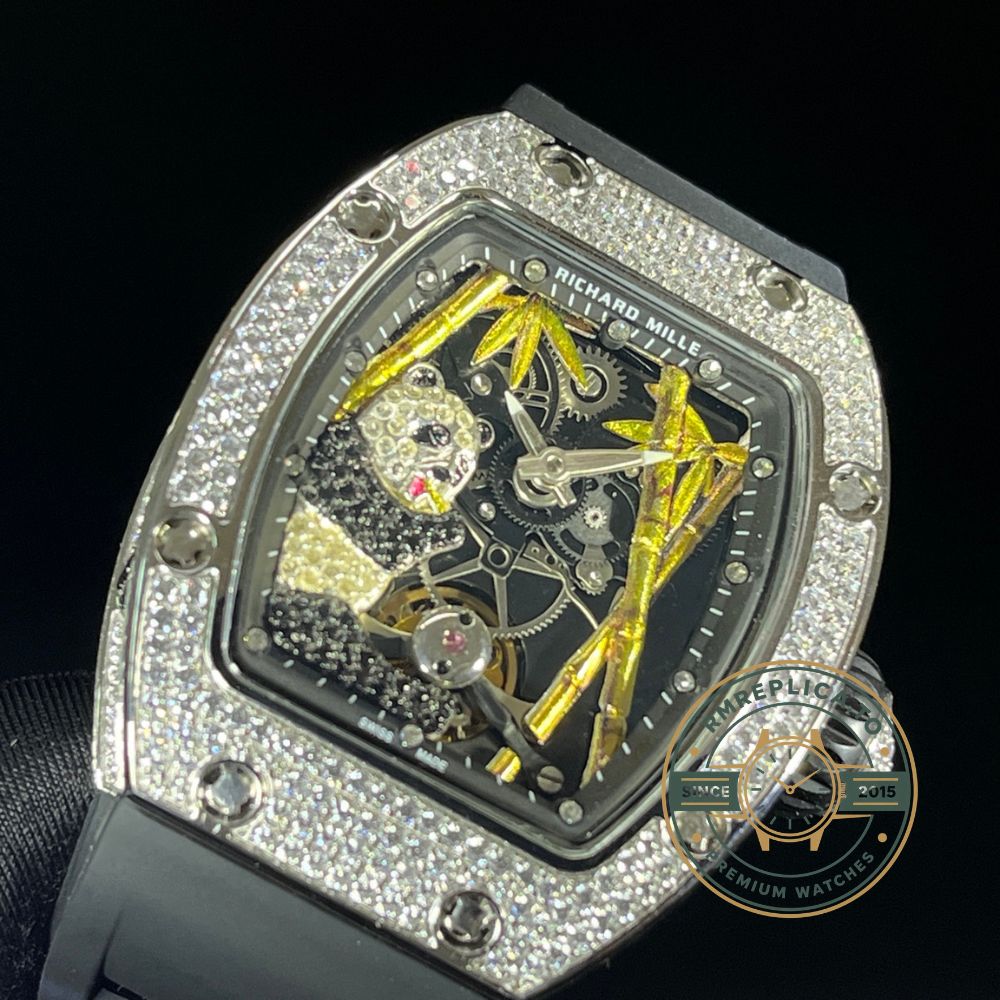 Richard Mille RM 26-01 Panda Diamond "Diamond Crusher" super clone front view with diamond-set case – richard mille super clone