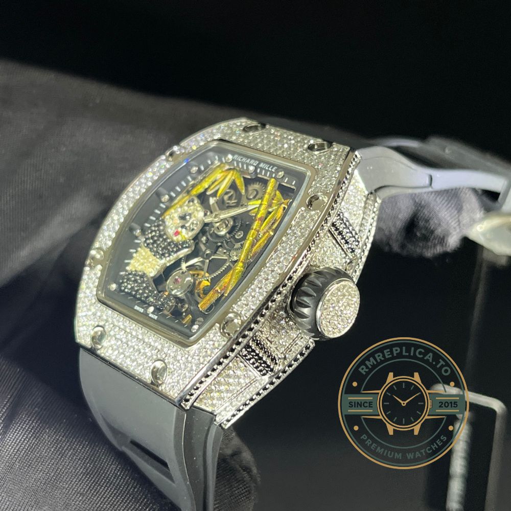Replica Richard Mille watch RM 26-01 Panda Diamond "Diamond Crusher" dial detail 2 showing skeletonized dial – replica richard mille watch