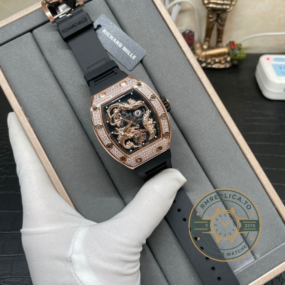 Richard Mille swiss replicas RM 51-01 black rubber strap detail with diamond bezel – richard mille swiss replicas