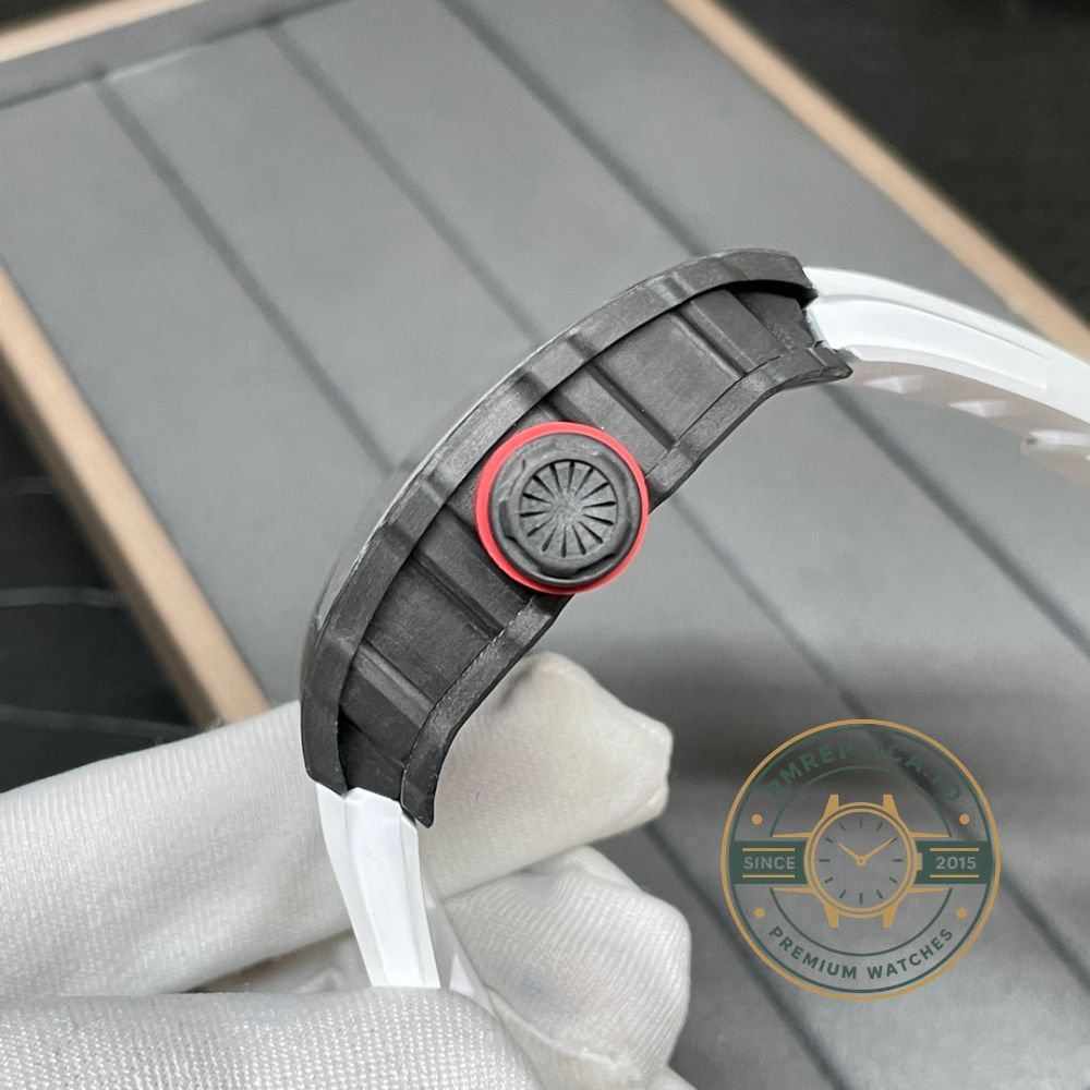 Richard Mille RM35-02 Rafael Nadal super clone angled front view with NTPT carbon fiber case and white rubber strap – richard mille super clone