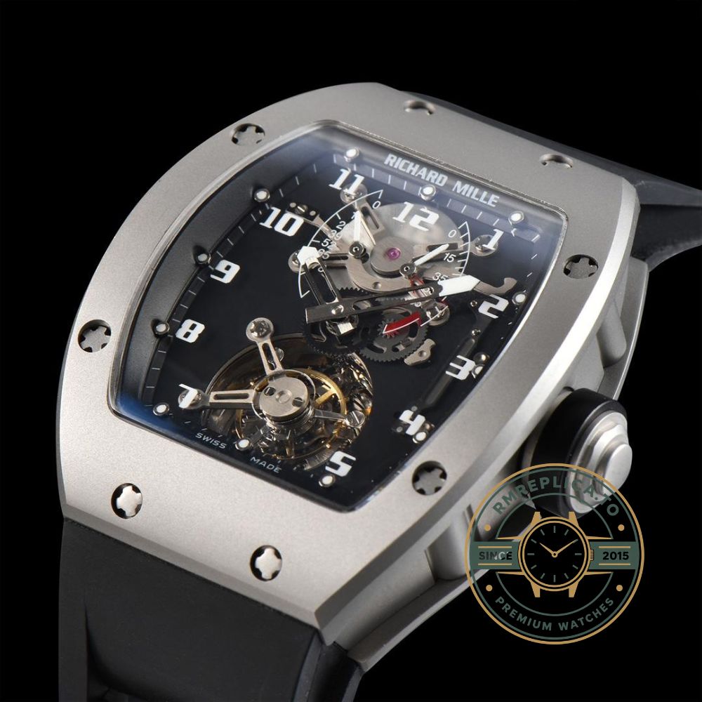 Richard Mille RM001 Tourbillon Super Clone front view with titanium case and skeleton dial – richard mille super clone