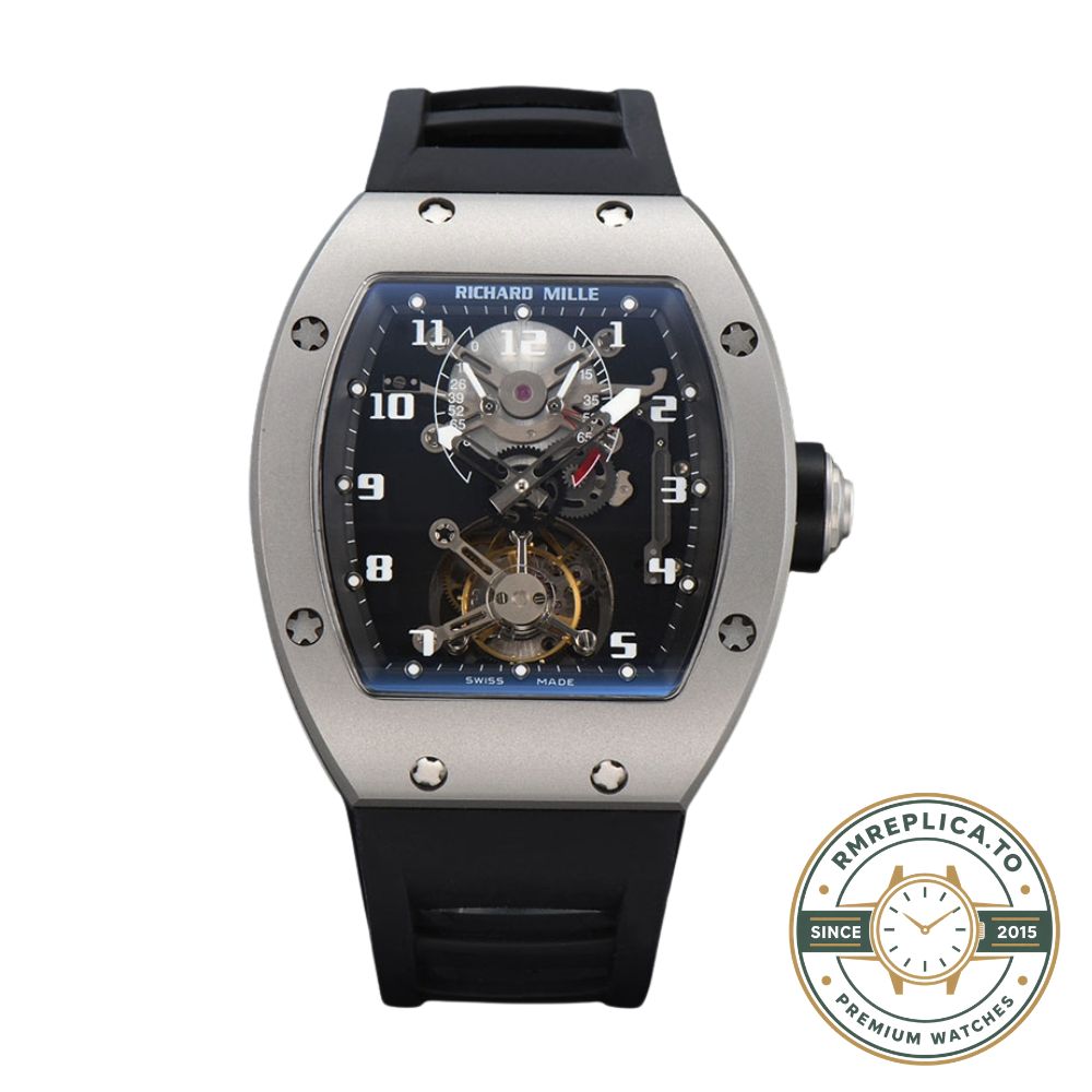 Richard Mille clone RM001 Tourbillon Super Clone caseback view with exhibition back and power reserve indicator – richard mille clone