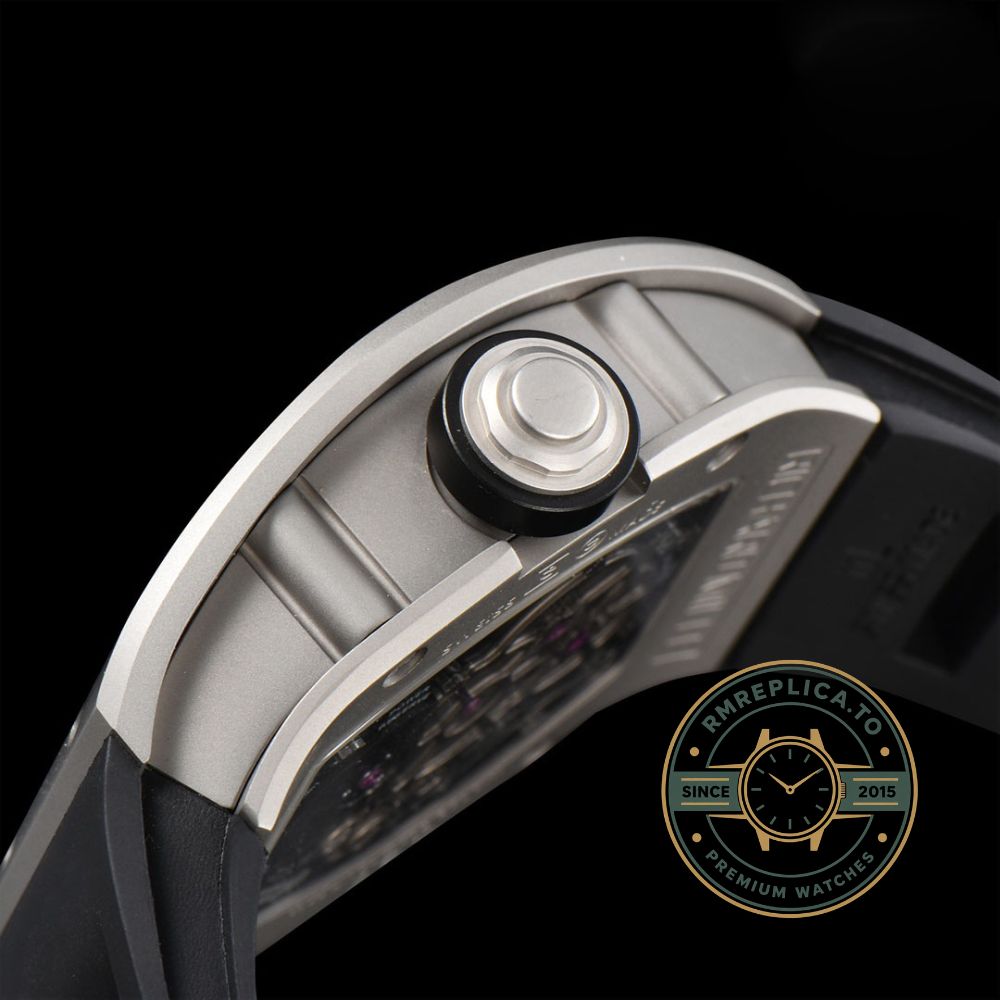 Best Richard Mille replica RM001 Tourbillon Super Clone black rubber strap detail with folding clasp – best richard mille replica