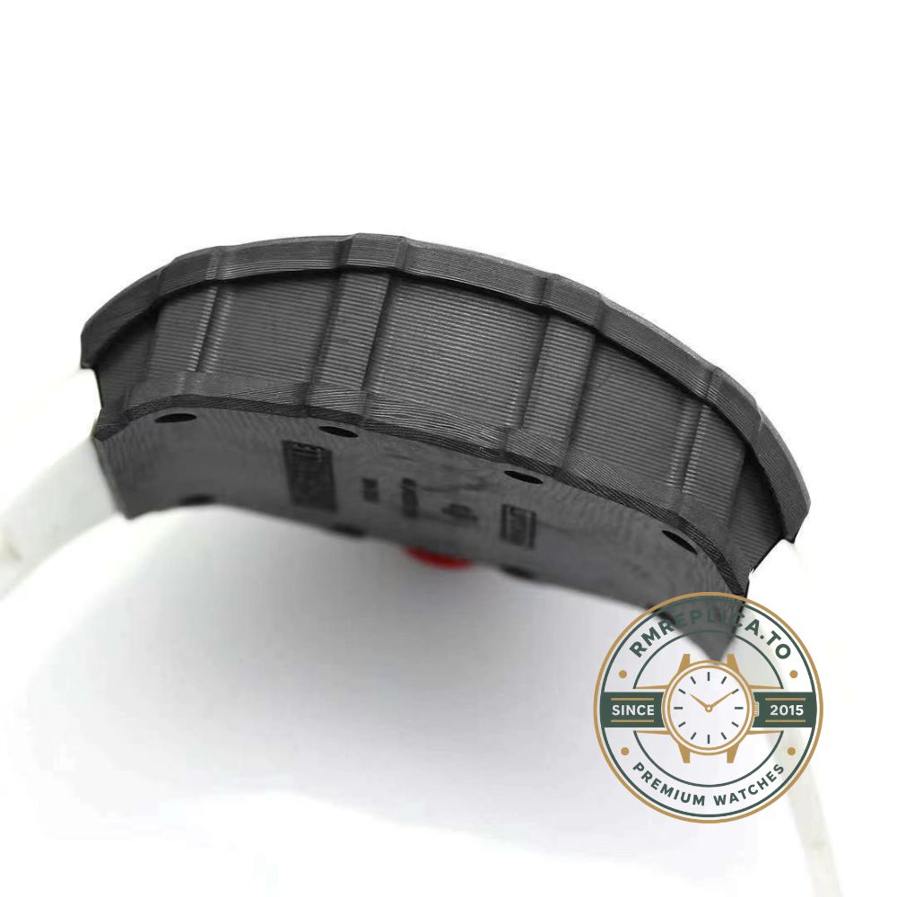 Richard Mille replicas RM35-01 Rafael Nadal skeleton carbon fiber case white strap sport watch case side view – richard mille replicas