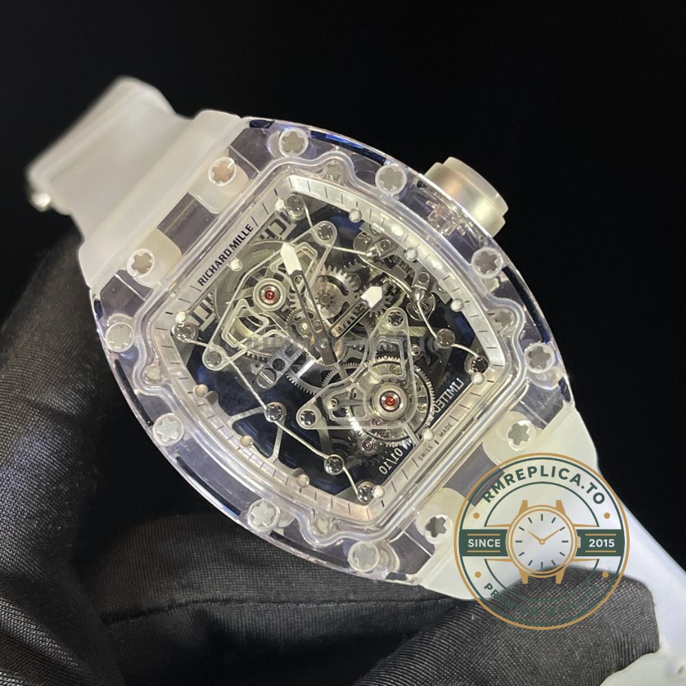 Richard Mille RM 56-02 super clone full transparent crystal case front view with skeleton dial – richard mille super clone