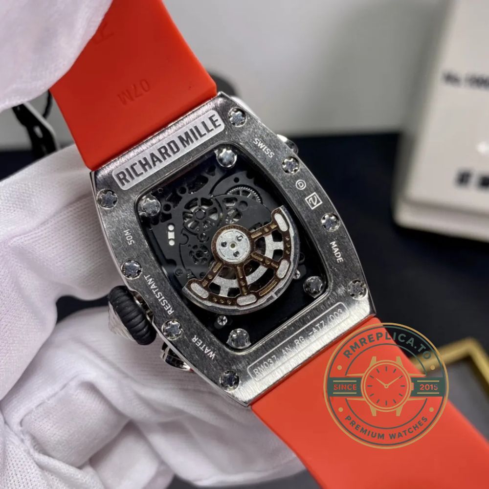 Richard Mille swiss replicas RM 037 diamond-set case red rubber strap luxury ladies wristwatch clasp detail 2 – richard mille swiss replicas
