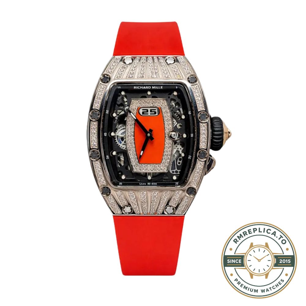 Richard Mille RM 037 replica diamond-set case red rubber strap luxury ladies wristwatch first image – richard mille replica