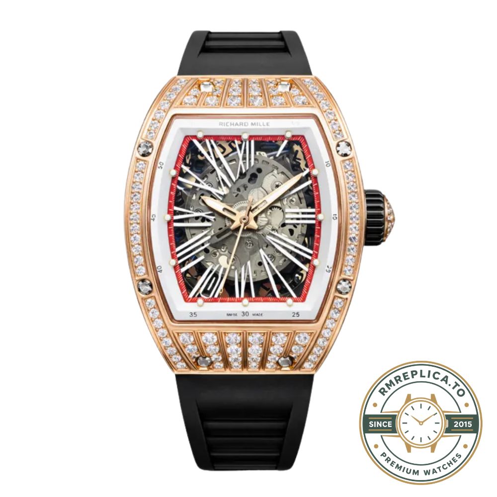 Richard Mille replicas RM 023 wearing effect 1 on wrist with rose gold diamond-set case – richard mille replicas