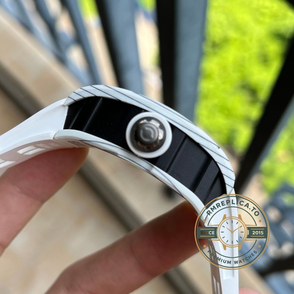 Richard Mille RM 022 replica white case white strap watch for men front view with skeletonized dial – richard mille replica