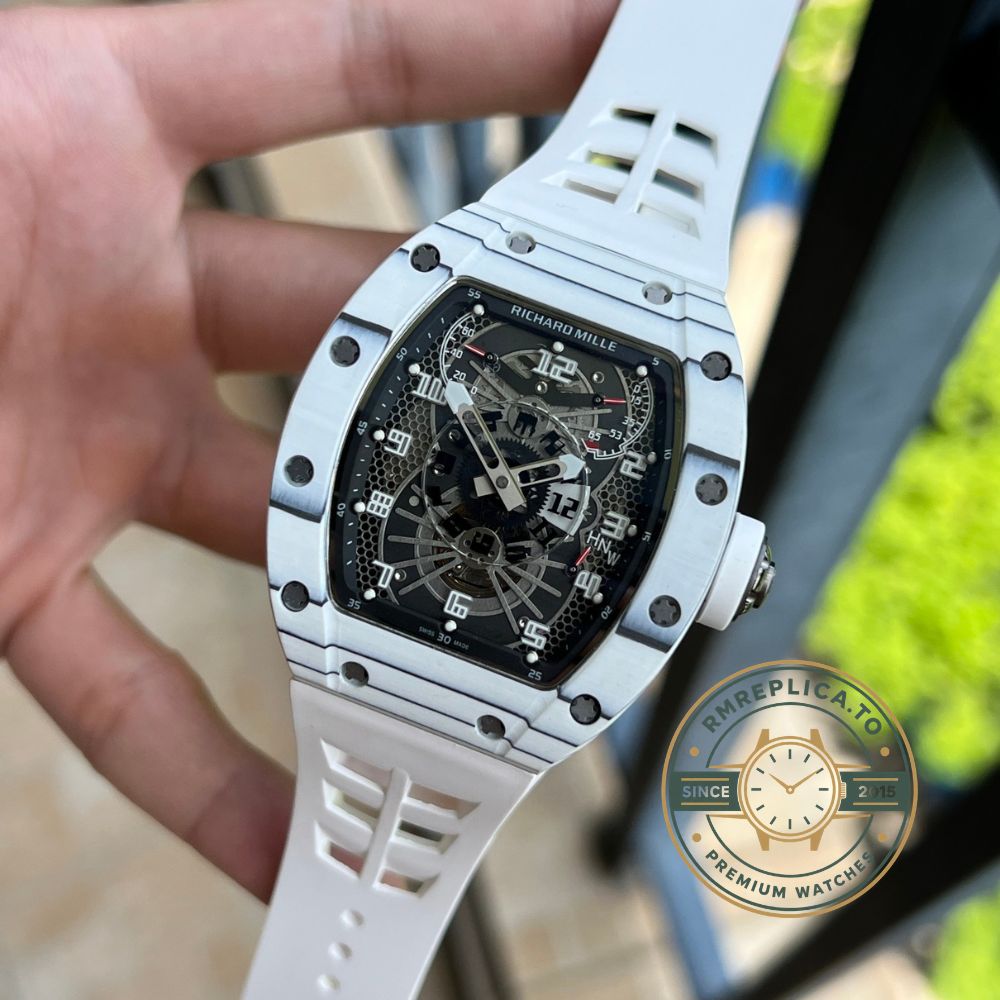 Fake Richard Mille RM 022 skeletonized dial detail with honeycomb and fan-shaped design – fake richard mille