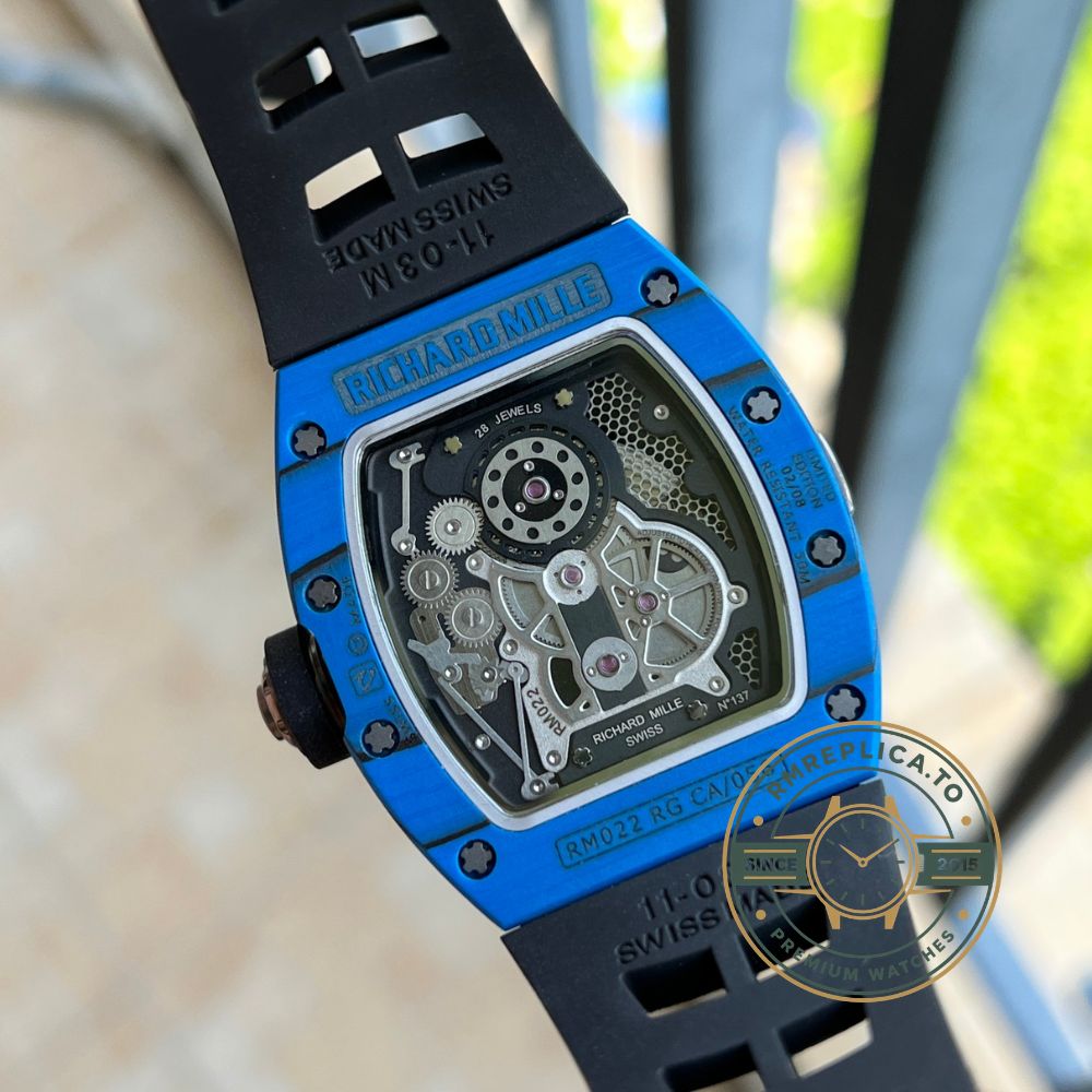 Richard Mille swiss replicas RM022 black rubber strap buckle detail – richard mille swiss replicas