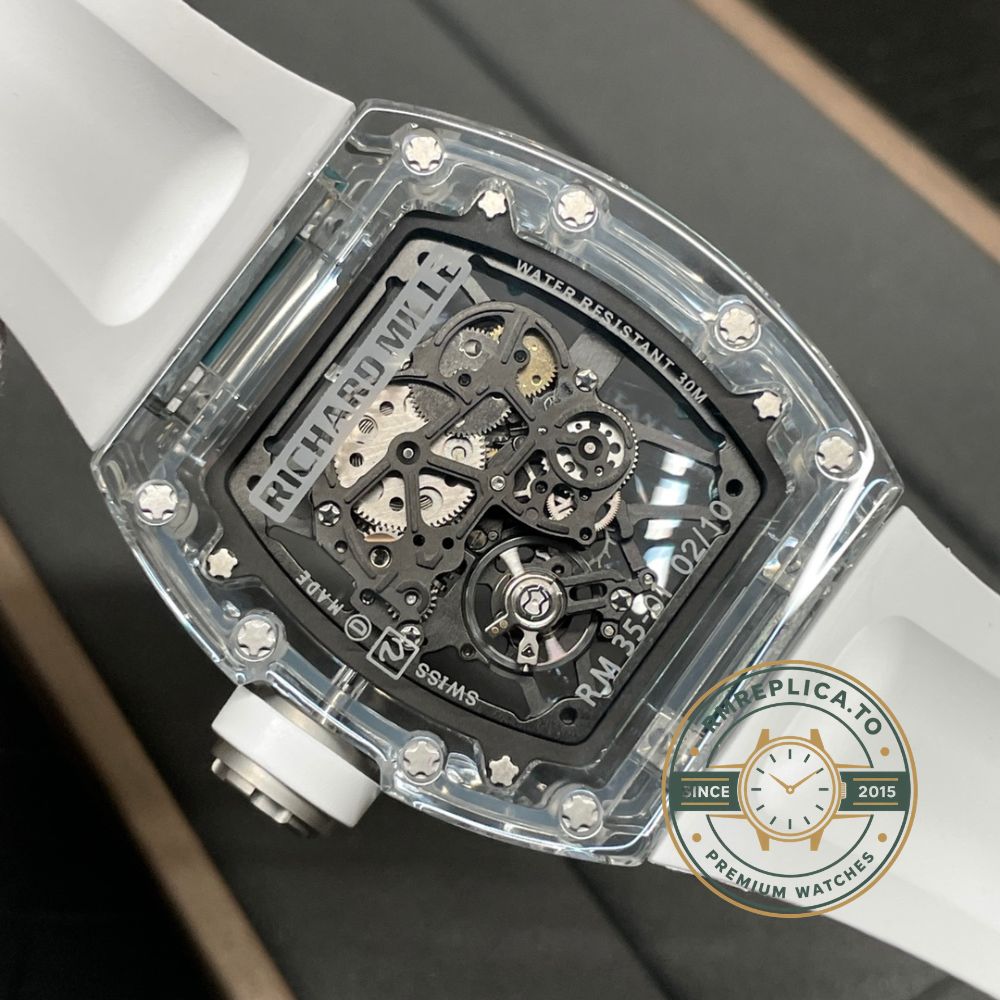 Richard Mille replica for sale RM 35-01 Rafael Nadal on wrist with skeleton dial and crystal glass case – richard mille replica for sale