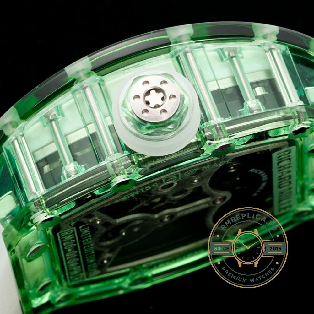 Best Richard Mille replica RM 26-01 Panda Tourbillon caseback view with skeleton movement – best richard mille replica