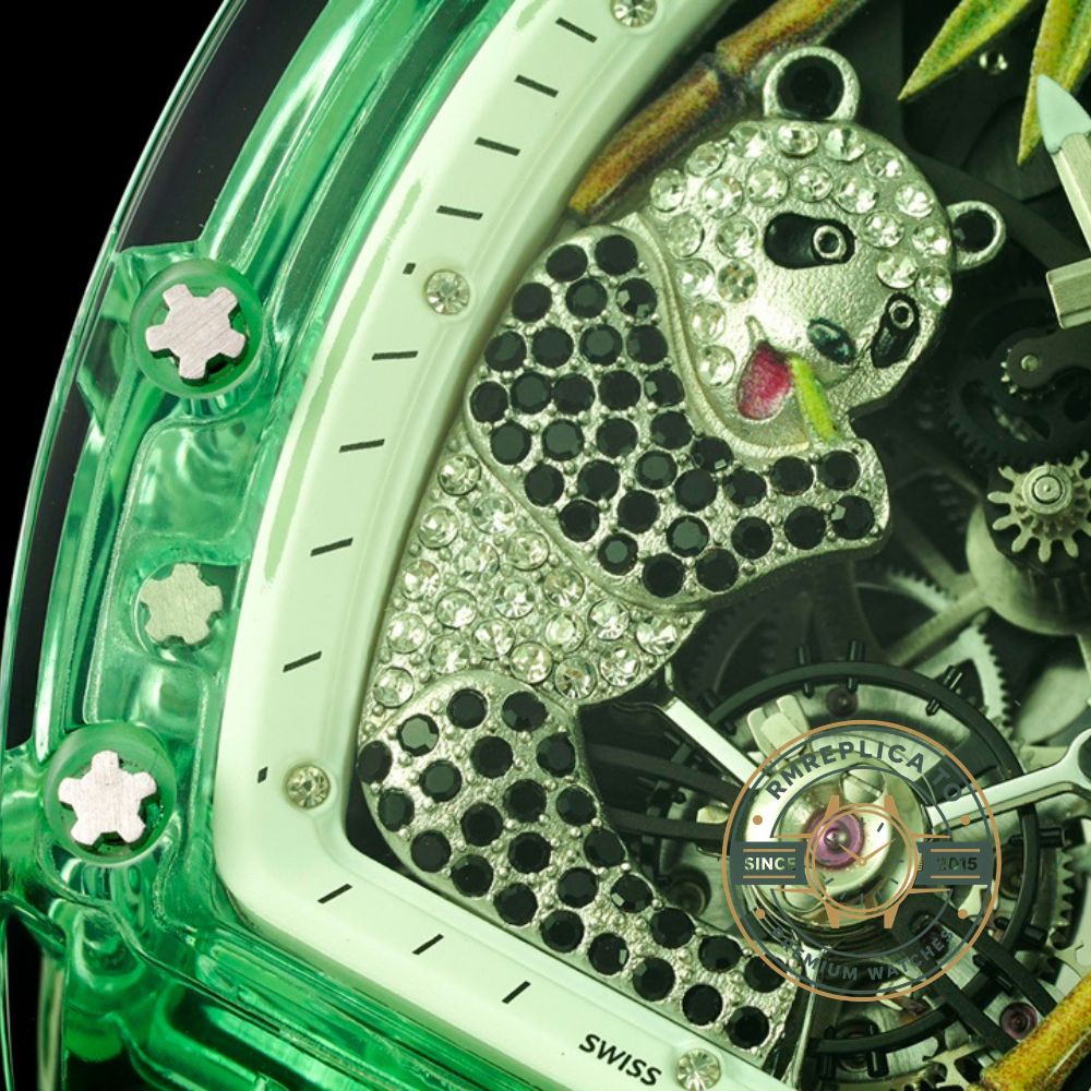 Imitation Richard Mille RM 26-01 Panda Tourbillon white rubber strap detail – imitation richard mille