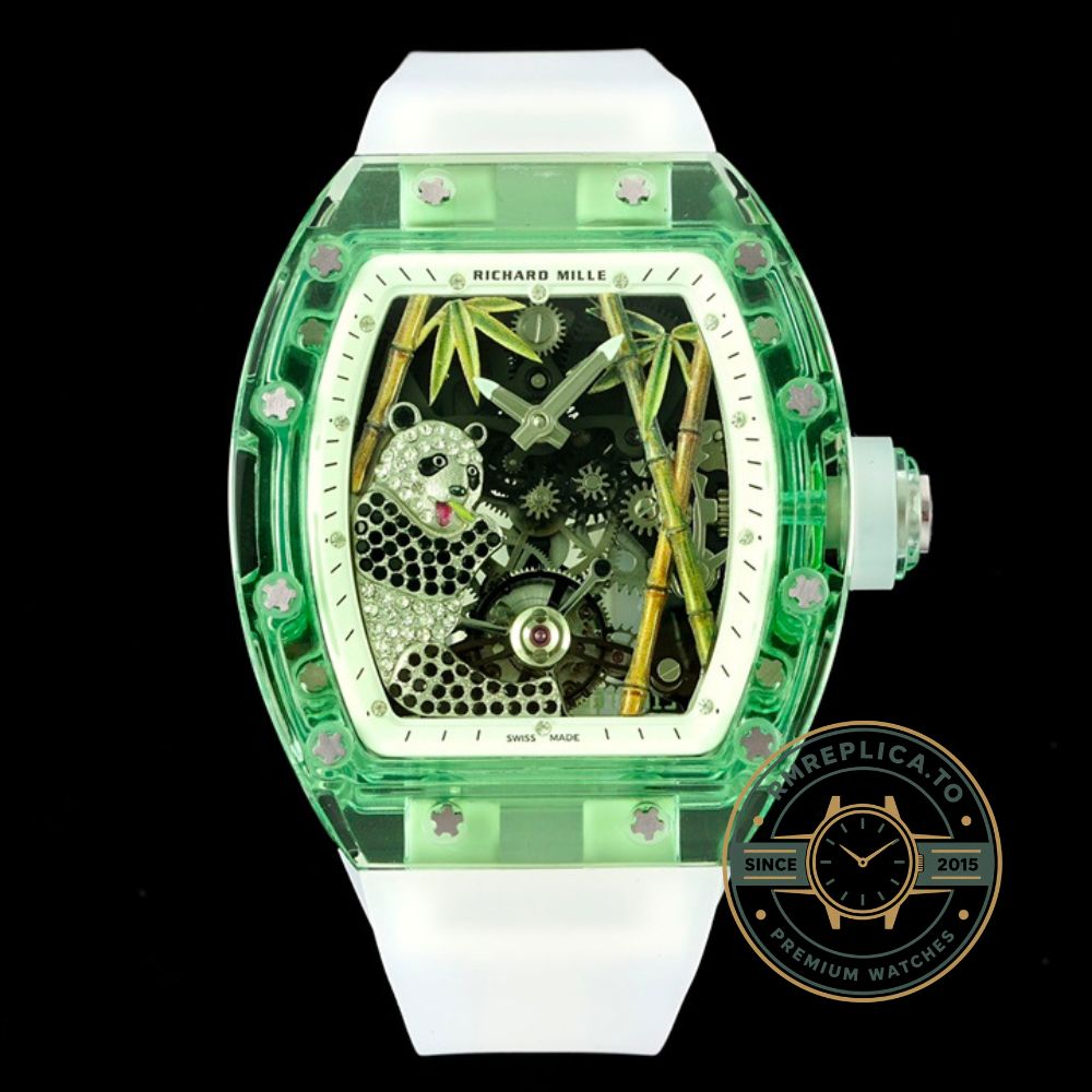 Richard Mille swiss replicas RM 26-01 Panda Tourbillon white rubber strap buckle detail – richard mille swiss replicas