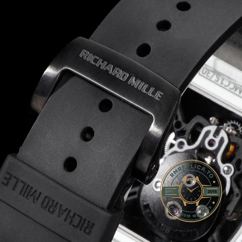 Best Richard Mille replica RM52-01 white carbon TPT skull tourbillon crown detail view – best richard mille replica