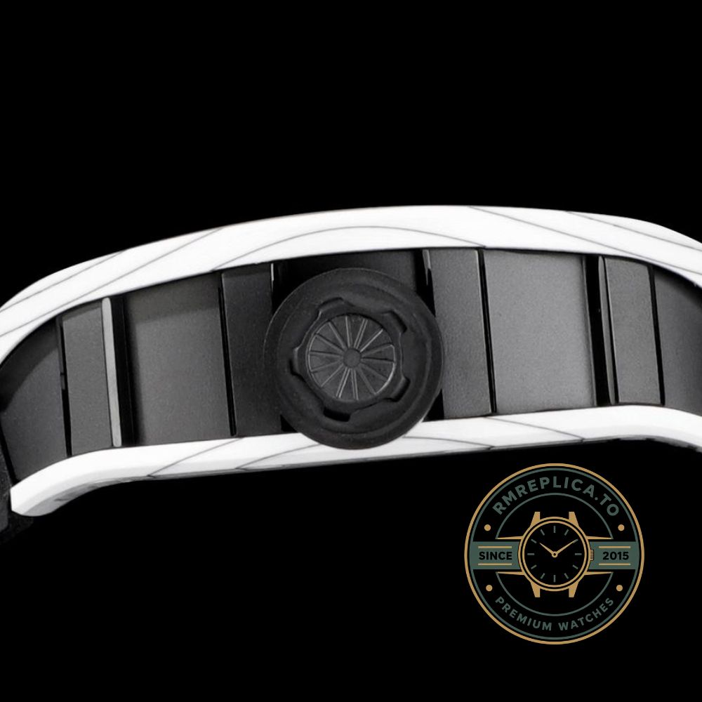 Imitation Richard Mille RM52-01 black rubber strap buckle detail with skull tourbillon dial – imitation richard mille