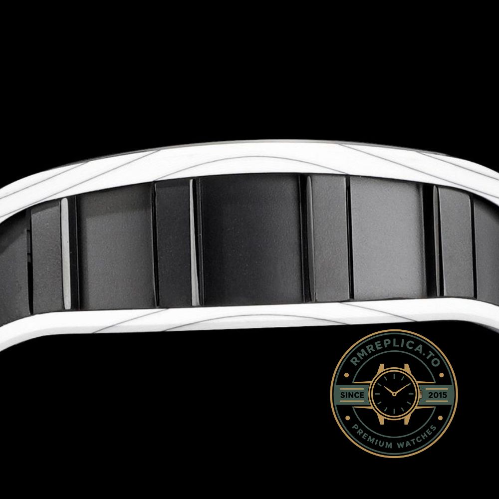 Richard Mille swiss replicas RM52-01 skull tourbillon on wrist with white carbon TPT case and black rubber strap – richard mille swiss replicas