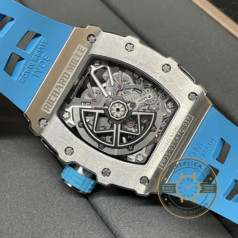 Fake Richard Mille RM 35-03 Rafael Nadal skeleton dial detail with floating 3D numerals – fake richard mille