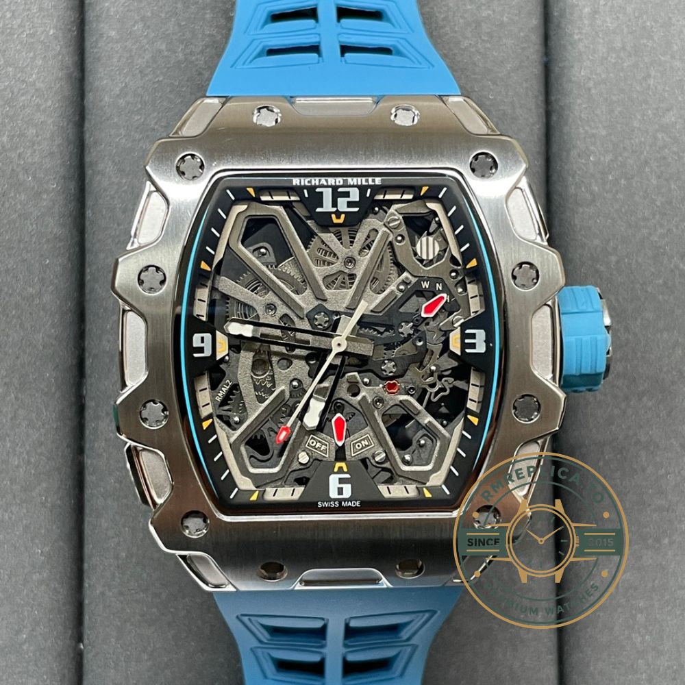 Richard Mille clone RM 35-03 Rafael Nadal side view with stainless steel case and blue rubber strap – richard mille clone