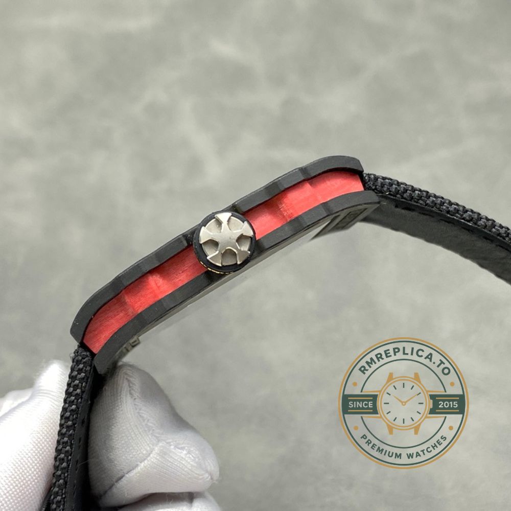 Richard Mille RM67-02 carbon fiber multicolor skeleton dial detail view luxury sports watch – richard mille super clone