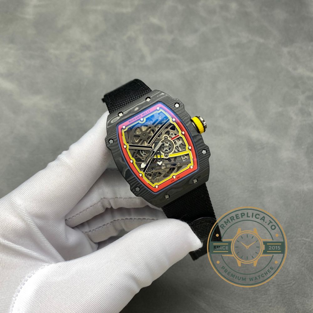 Richard Mille RM67-02 carbon fiber black red side view crown detail case profile luxury watch – imitation richard mille
