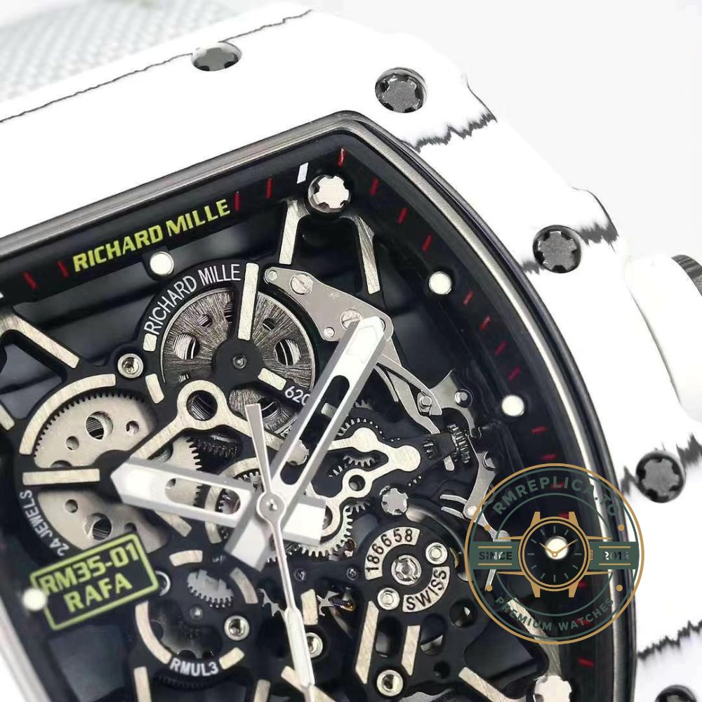 Richard Mille replicas RM35-01 Rafael Nadal crown detail with dark gray electroplated titanium screws – richard mille replicas