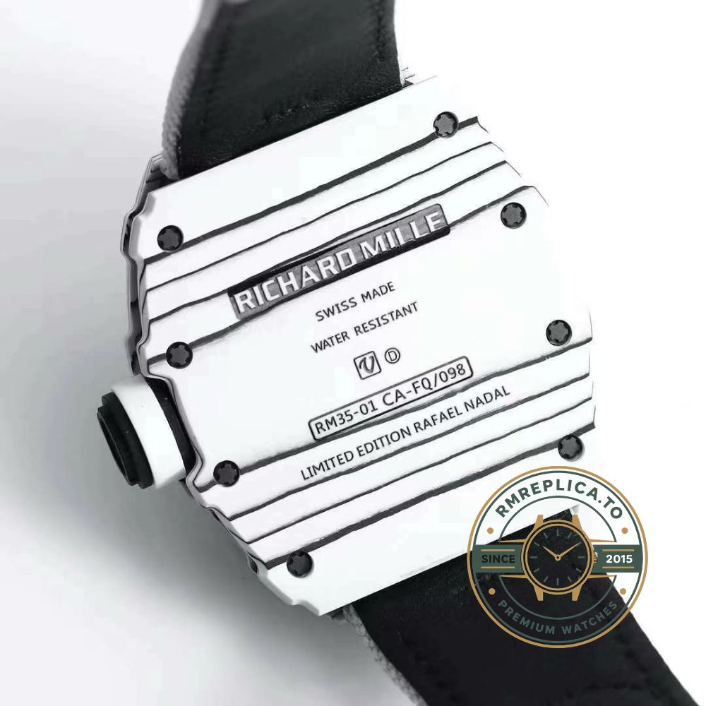 Richard Mille replica for sale RM35-01 Rafael Nadal ultra-light NTPT carbon watch weight detail – richard mille replica for sale