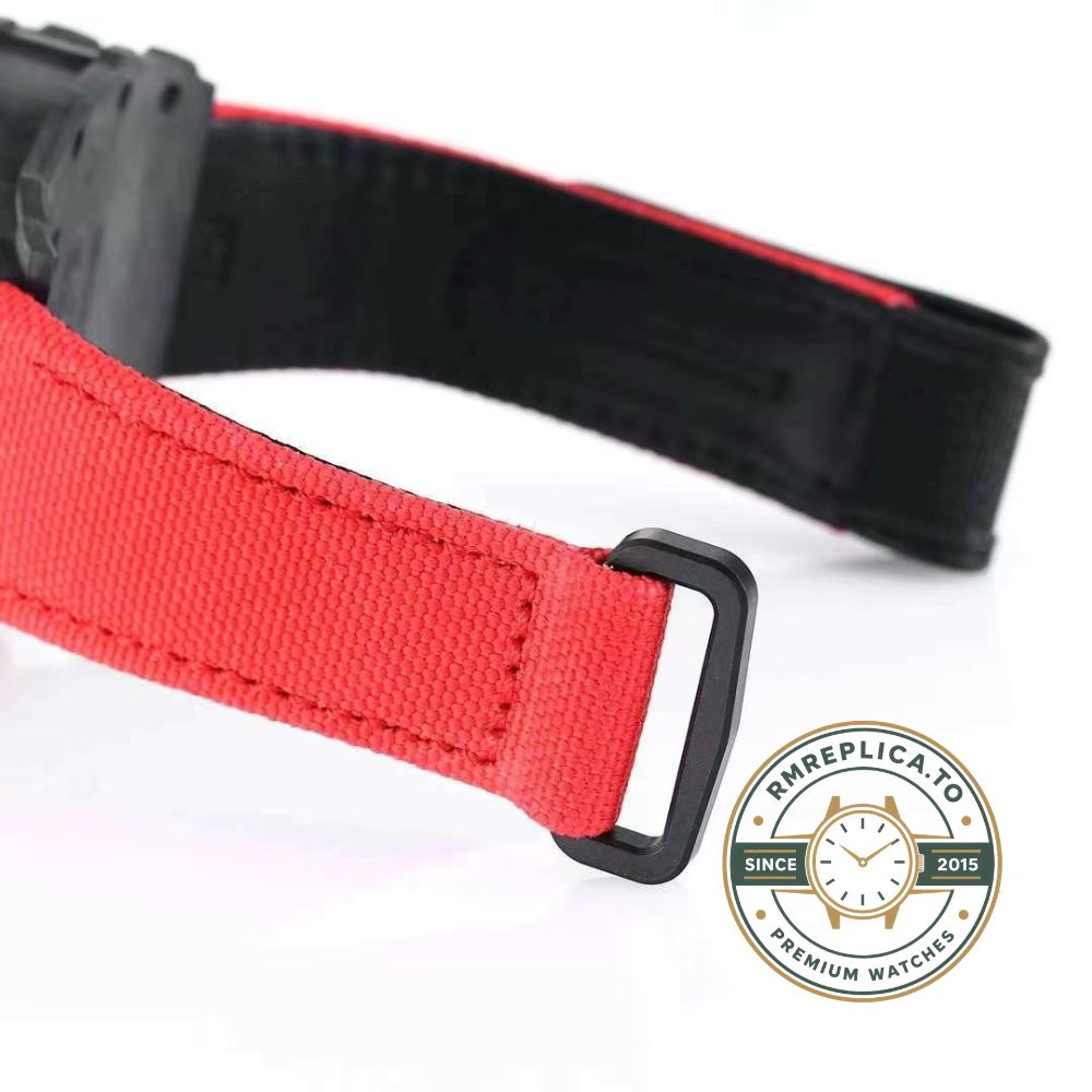 Richard Mille replicas RM 35-01 Rafael Nadal carbon fiber case red strap caseback detail – richard mille replicas