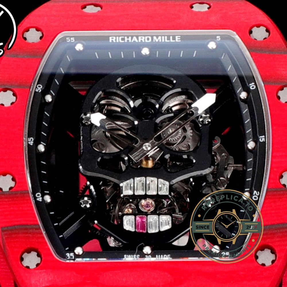 Richard Mille RM52-01 red case red rubber strap skull dial front view – richard mille replica